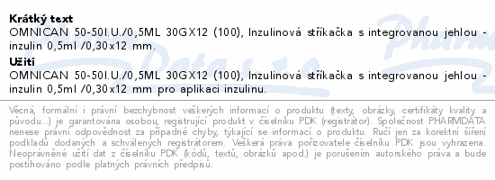 Inj.střík.ins.0.5ml/50 IU OMNICAN 100ks 9151125