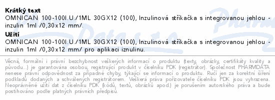 Inj.střík.ins.1.0ml/100 IU Omnican 100ks 9151141
